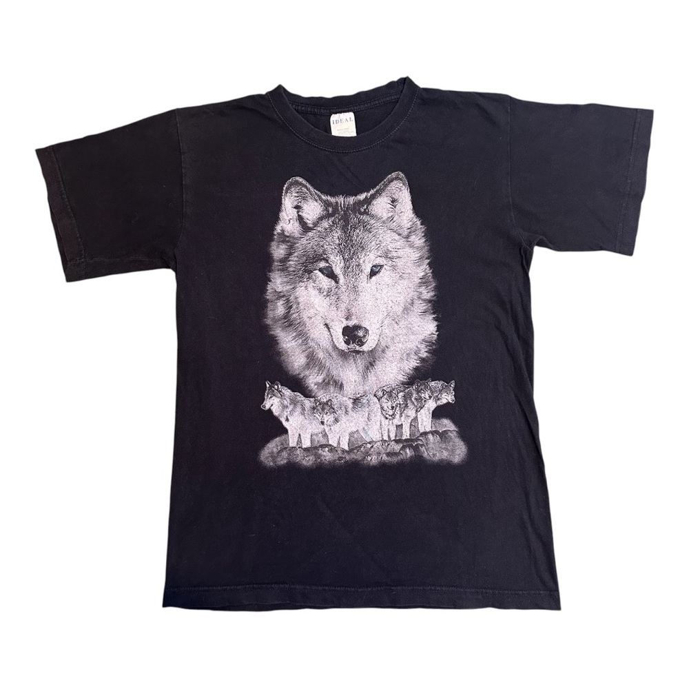 Vintage Wolf Nature Graphic T-Shirt Black Cotton Size Small